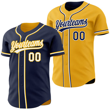 Custom Navy White-Gold Reversible Button-Down Baseball Jersey
