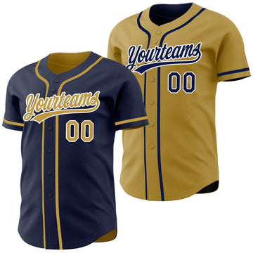 Custom Navy Old Gold-White Reversible Button-Down Baseball Jersey