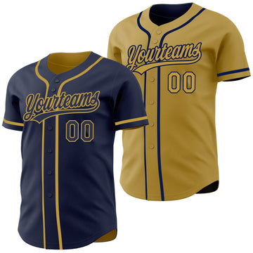 Custom Navy-Old Gold Reversible Button-Down Baseball Jersey