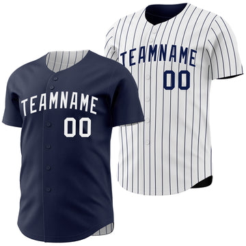 Custom Navy White Navy Pinstripe Reversible Button-Down Baseball Jersey