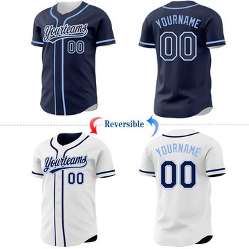 Custom Navy White-Light Blue Reversible Button-Down Baseball Jersey