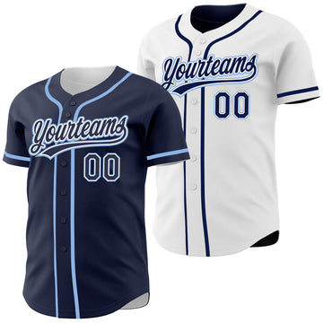 Custom Navy White-Light Blue Reversible Button-Down Baseball Jersey