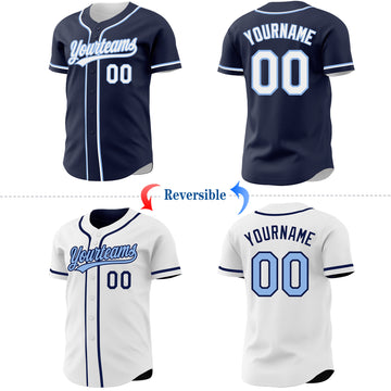 Custom Navy White-Light Blue Reversible Button-Down Baseball Jersey