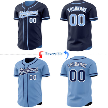 Custom Navy Light Blue-White Reversible Button-Down Baseball Jersey