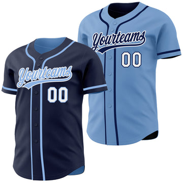 Custom Navy Light Blue-White Reversible Button-Down Baseball Jersey