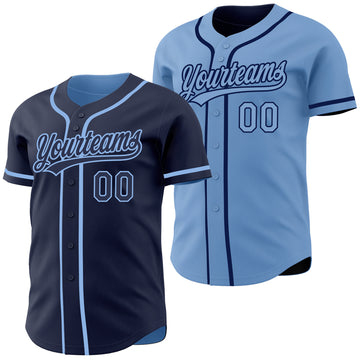 Custom Navy-Light Blue Reversible Button-Down Baseball Jersey