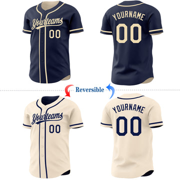 Custom Navy-Cream Reversible Button-Down Baseball Jersey