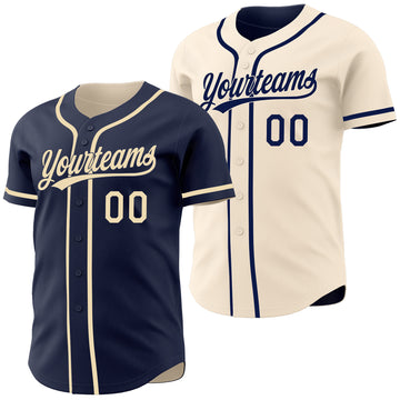 Custom Navy-Cream Reversible Button-Down Baseball Jersey