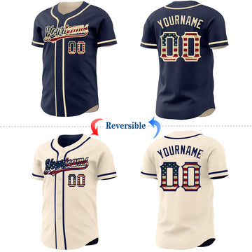 Custom Navy Vintage USA Flag-Cream Reversible Button-Down Baseball Jersey