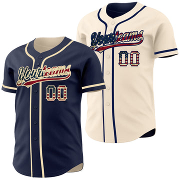 Custom Navy Vintage USA Flag-Cream Reversible Button-Down Baseball Jersey