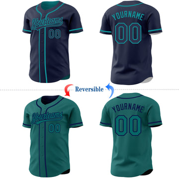 Custom Navy-Teal Reversible Button-Down Baseball Jersey