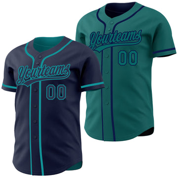 Custom Navy-Teal Reversible Button-Down Baseball Jersey