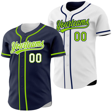Custom Navy Neon Green-White Reversible Button-Down Baseball Jersey
