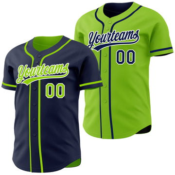 Custom Navy Neon Green-White Reversible Button-Down Baseball Jersey