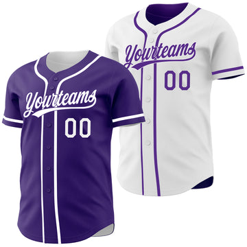 Custom Purple-White Reversible Button-Down Baseball Jersey