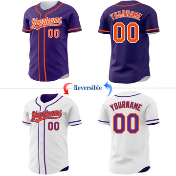 Custom Purple Orange-White Reversible Button-Down Baseball Jersey