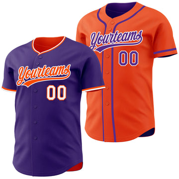 Custom Purple Orange-White Reversible Button-Down Baseball Jersey