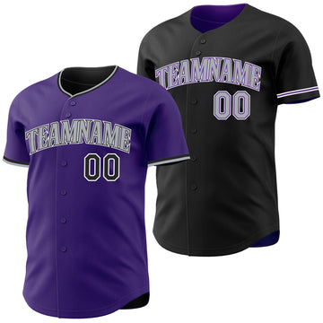 Custom Purple Black White-Gray Reversible Button-Down Baseball Jersey