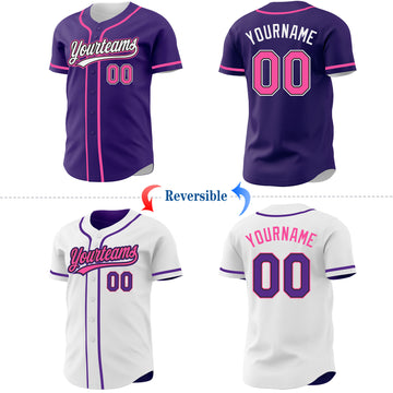 Custom Purple Pink Black-White Reversible Button-Down Baseball Jersey