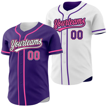 Custom Purple Pink Black-White Reversible Button-Down Baseball Jersey