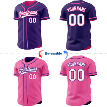 Custom Purple White-Pink Reversible Button-Down Baseball Jersey