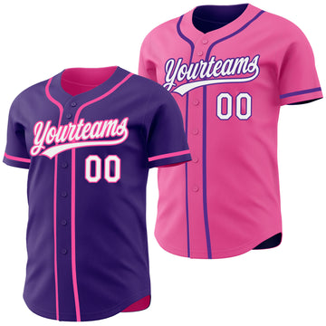 Custom Purple White-Pink Reversible Button-Down Baseball Jersey
