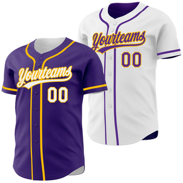 Custom Purple White-Gold Reversible Button-Down Baseball Jersey