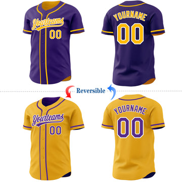 Custom Purple Gold-White Reversible Button-Down Baseball Jersey