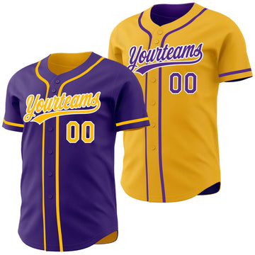 Custom Purple Gold-White Reversible Button-Down Baseball Jersey