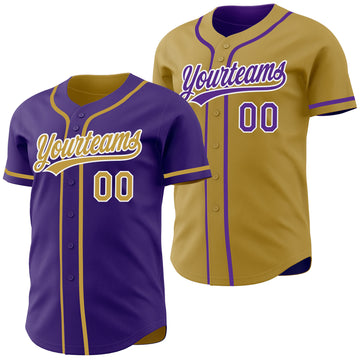 Custom Purple Old Gold-White Reversible Button-Down Baseball Jersey