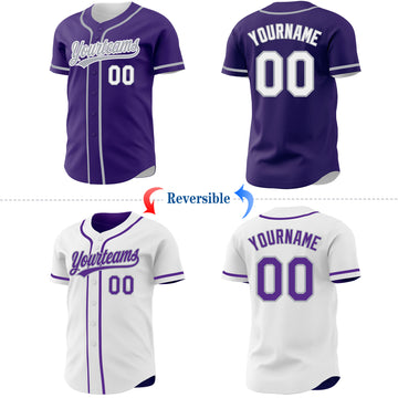 Custom Purple White-Gray Reversible Button-Down Baseball Jersey
