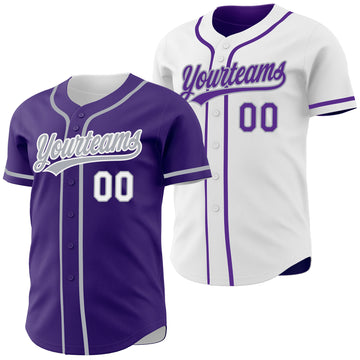 Custom Purple White-Gray Reversible Button-Down Baseball Jersey
