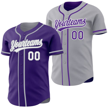 Custom Purple White-Gray Reversible Button-Down Baseball Jersey