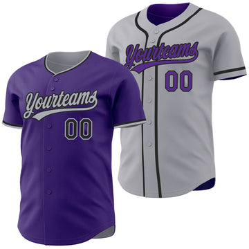 Custom Purple Black-Gray Reversible Button-Down Baseball Jersey