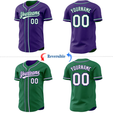 Custom Purple White-Kelly Green Reversible Button-Down Baseball Jersey