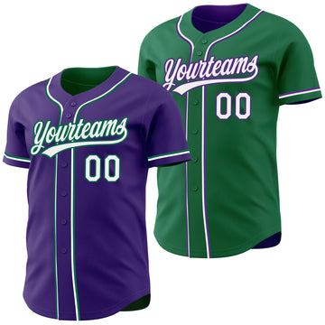 Custom Purple White-Kelly Green Reversible Button-Down Baseball Jersey