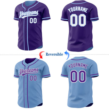 Custom Purple White-Light Blue Reversible Button-Down Baseball Jersey