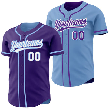 Custom Purple White-Light Blue Reversible Button-Down Baseball Jersey