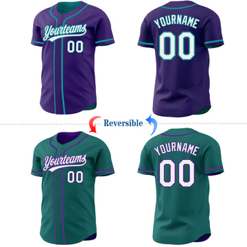 Custom Purple White-Teal Reversible Button-Down Baseball Jersey