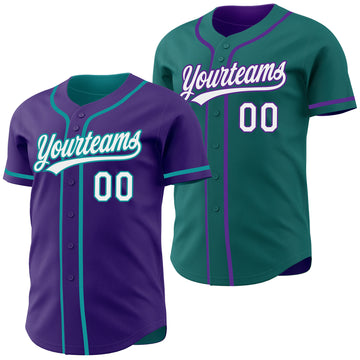 Custom Purple White-Teal Reversible Button-Down Baseball Jersey