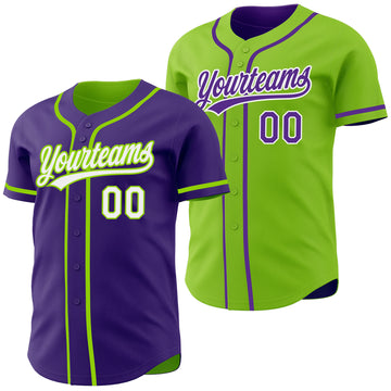 Custom Purple White-Neon Green Reversible Button-Down Baseball Jersey