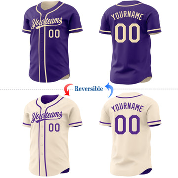 Custom Purple-Cream Reversible Button-Down Baseball Jersey