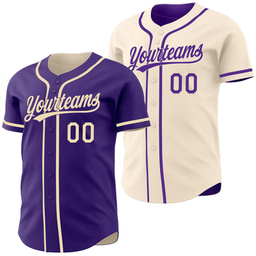 Custom Purple-Cream Reversible Button-Down Baseball Jersey