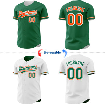 Custom Kelly Green Orange-White Reversible Button-Down Baseball Jersey