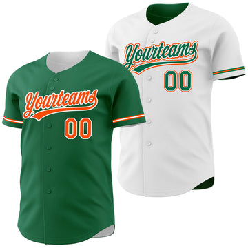 Custom Kelly Green Orange-White Reversible Button-Down Baseball Jersey