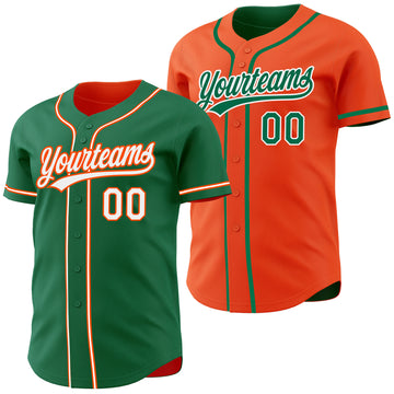 Custom Kelly Green White-Orange Reversible Button-Down Baseball Jersey