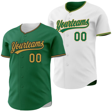 Custom Kelly Green Old Gold-Black Reversible Button-Down Baseball Jersey