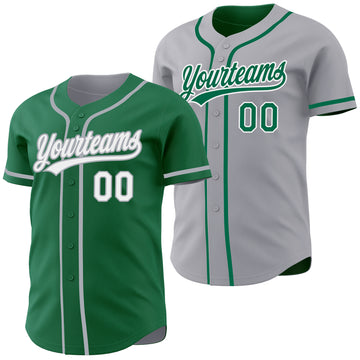 Custom Kelly Green White-Gray Reversible Button-Down Baseball Jersey