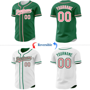Custom Kelly Green Medium Pink-White Reversible Button-Down Baseball Jersey