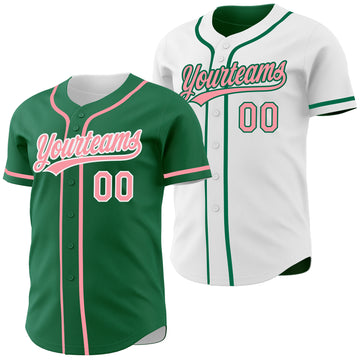 Custom Kelly Green Medium Pink-White Reversible Button-Down Baseball Jersey